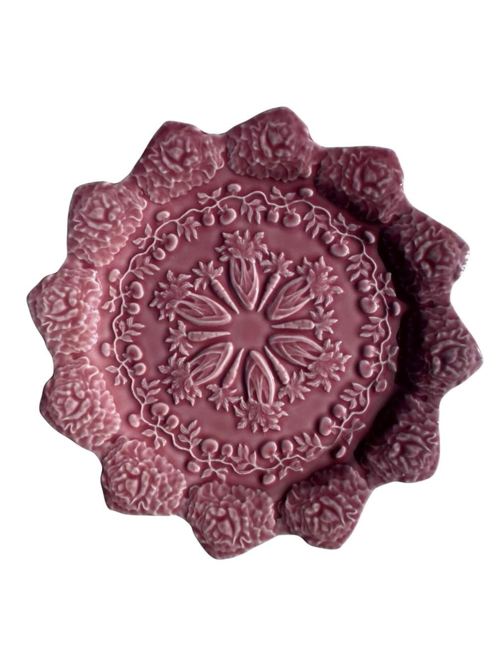 Decorative Pink Embossed Ceramic Serving Bowl